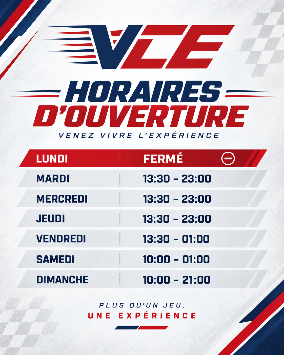 Nouveaux horaires chez VCE – Virtual Center Experience 